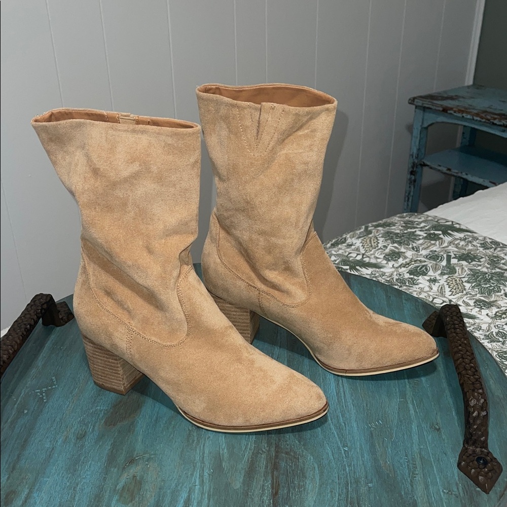 Corkys Tan Suede Mid-Calf Heeled Boots